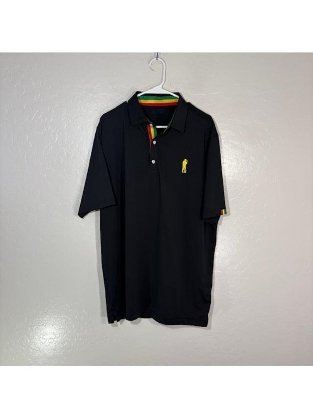U Suck At Golf Polo Shirt Mens XL Black Rasta Trim Stretch Golf Performance